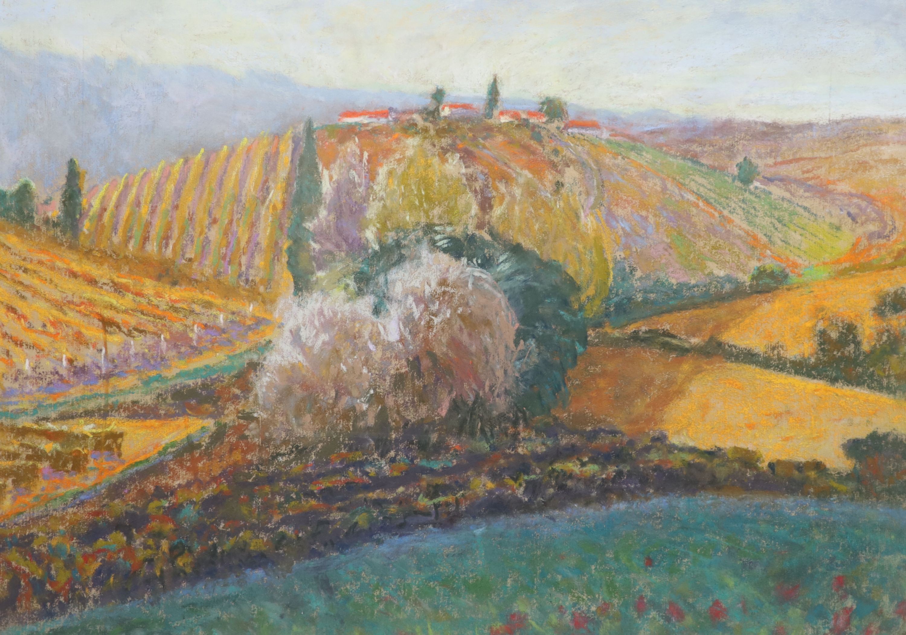 Patrick Cullen (Contemporary), Houses on a hilltop (Tuscany), Pastel, 38 x 53cm.